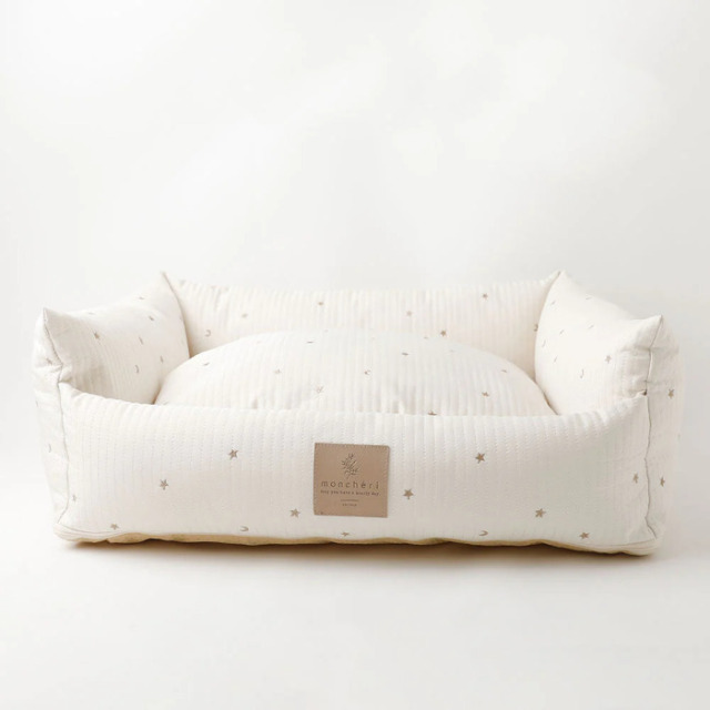 moncheri 撥水お星さまとお月さま柄刺繍キルティングクッションベッド