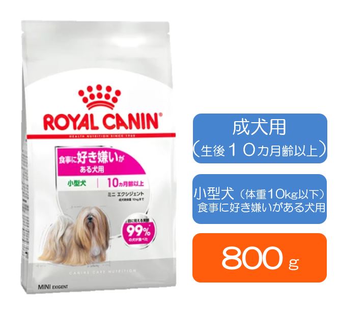 ロイヤルカナン ミニエクシジェント 成犬時体重予測10kg以下 好き嫌いあり 10か月齢以上 800g ペットの理想をカタチに 高品質 自然派 動物病院推奨のペット用品ショップ ｇｒｅｅｄｙ