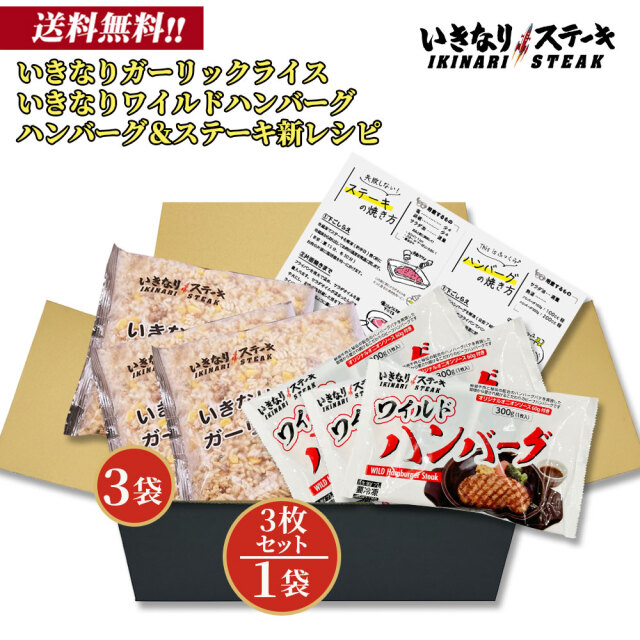 【2026お歳暮】いきなり！ステーキ 冷凍いきなり！ガーリックライス 320g × 3袋 + ワイルドハンバーグ 300g × 3個 セット ハンバーグ＆ステーキ　新レシピ