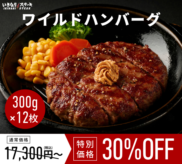 いきなり！ステーキ 冷凍いきなり！ワイルドハンバーグ 300g 12個 (3.6kg) オニオンソース付 豪州産牛肉 ビーフ100％｜ステーキ ギフト お中元 お歳暮 内祝い お肉 セット 人気 通販 お取り寄せ
