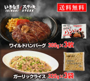いきなり！ステーキ 冷凍いきなり！ガーリックライス 320g × 3袋 + ワイルドハンバーグ 300g × 3個 セット　【ギフト お中元 お歳暮  内祝い グルメ】