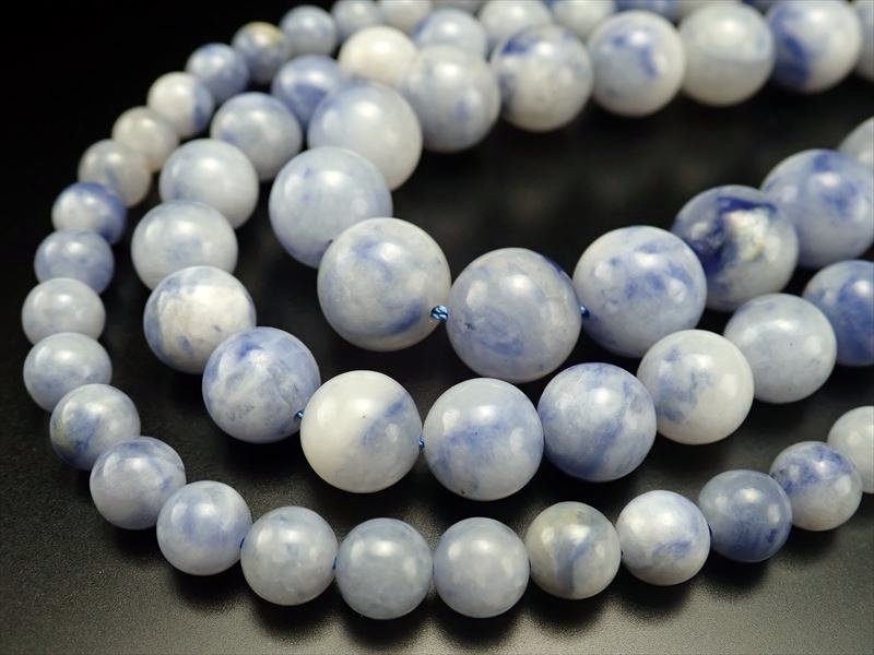 ★8mm珠★ホワイト＆ブルー★夢や目標のサポートする石★一連★ソーダライト【方曹達石】★約38-40cm★【ブラジル産】