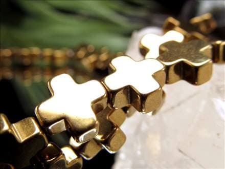 ヘマタイト 赤鉄鉱 ゴールドコーティング 十字架 ビーズ連 連材