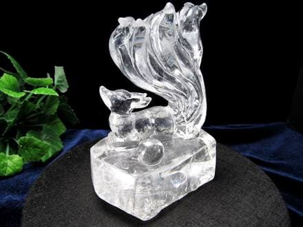 水晶 クリスタル 置物 クオーツ きつね彫刻