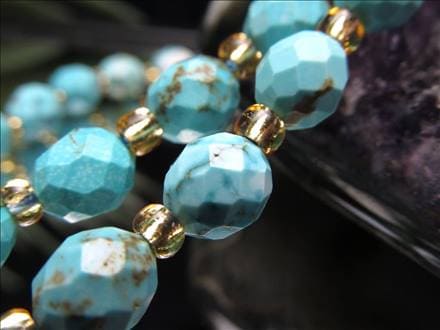 ターコイズ トルコ石 染色 ファセットカット ビーズ連 連材