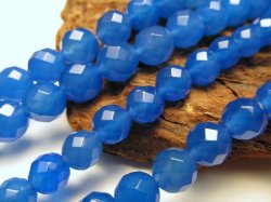 ★64面カット★約6mm珠★一連★ブルーアゲート【青瑪瑙】★約38-40cm★【ブラジル産】