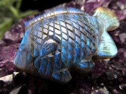 ディスカス 置物 ラブラドライト 熱帯魚の王様 彫刻