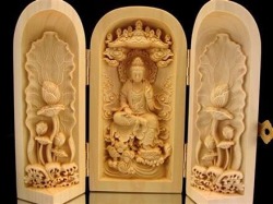 観音 置物 天然木 彫刻 仏教