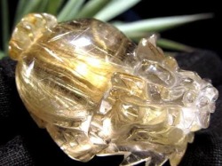 ゴールドルチルクォーツ 龍亀 ロングイ 金針 水晶 彫刻 置物 財運 瑞獣