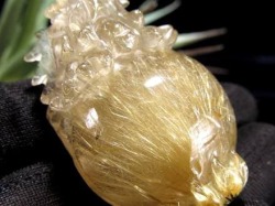 ゴールドルチルクォーツ 龍亀 ロングイ 金針 水晶 彫刻 置物 財運 瑞獣