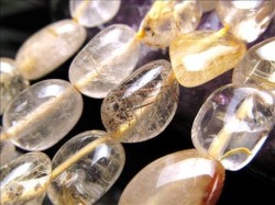 ゴールドルチルクォーツ 針入り水晶 ルチレイテッドクォーツ タンブル ビーズ連 連材