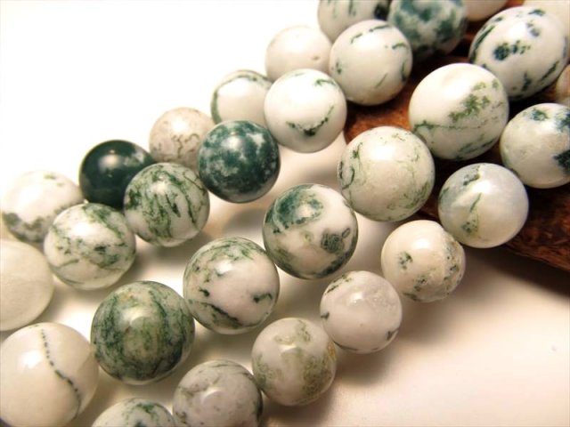 ☆一連☆美しい光沢☆ホワイトデンドリティックモスアゲート【苔瑪瑙