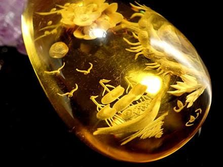 15号】琥珀インタリオ（職人による手彫り）のリング