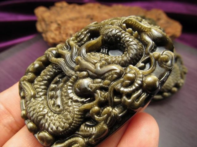 ☆特選一品☆浄化✴︎魔除け【GSオブシディアン『龍彫り』カービング