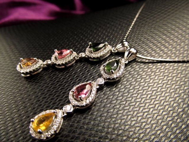 ☆宝石質・豪華3色トルマリン使用☆Silver925☆キュービック