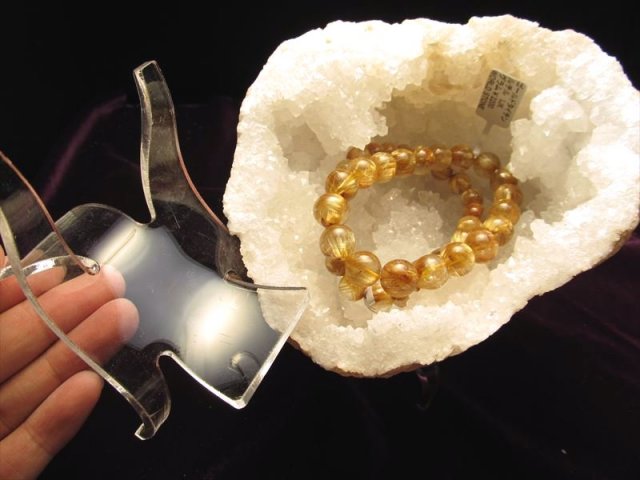 ファントム　シトリン 置物 透明アクリル台座付き ディスプレイ アクリル鉱物用台座 約3×3cm 1個 アクリル製 インテリア