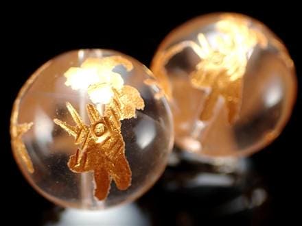 古代ビーズ・水晶・4個セット ☆限定入荷！☆1珠で四神が揃う逸品【四神相応】☆手彫りの傑作