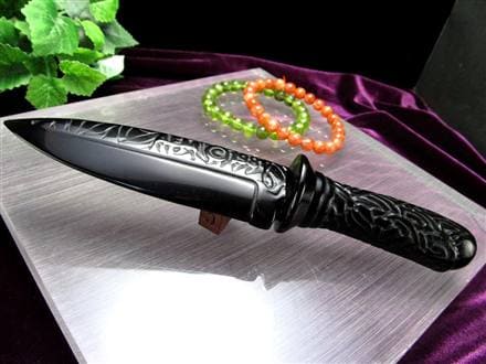【黒曜石】メキシカン　オブシディアン　ビンテージ　ナイフ ◇漆黒の黒曜石使用ダガーナイフ◇魔除けの石でできた小刀◇古来からの