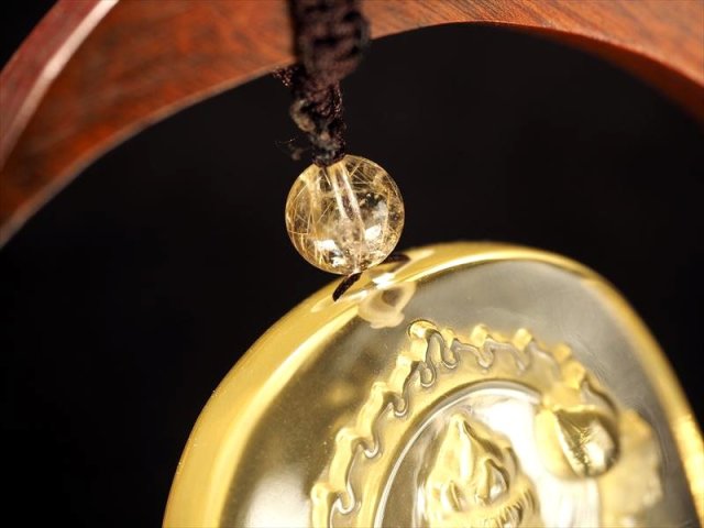 シトリン ダブルポイントの置物 透明・黄色 約15cm 木製台座付