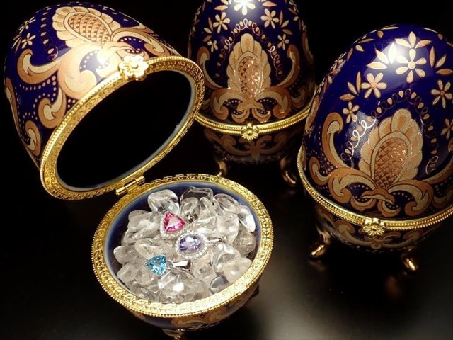 ◇インテリアジュエリーケース◇高貴なダマスク調の瑠璃色で自立する