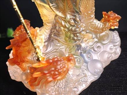 美品 関羽公 天然 本水晶 手彫彫刻 像 財神 商業神 武神 軍神 高透明度