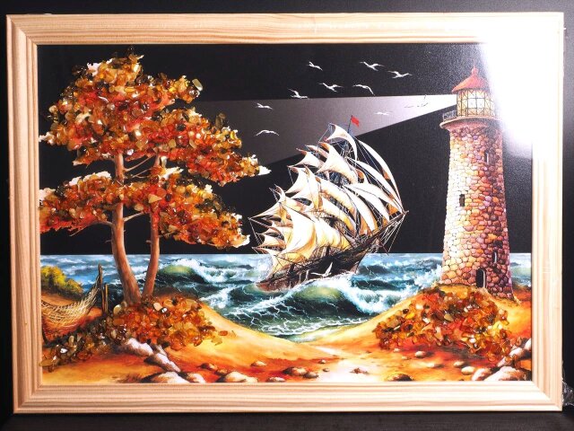 ◇天然アンバー使用の品ある珍しい絵画◇インテリア