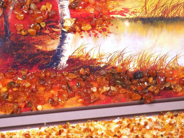 ◇天然アンバー使用の品ある珍しい絵画◇インテリア