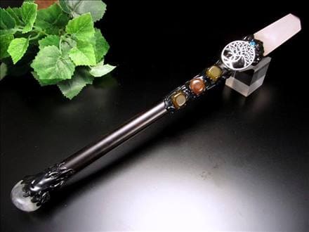 【魔法の杖】ヒーリングワンド  アメジストエレスチャル  魔術書付き ヒーリングアイテム魔法の杖 7つの宝石が埋め込まれた