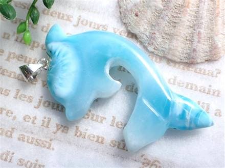 ラリマー 海豚モチーフ ブローチ／ペンダントトップ ラリマー 海豚