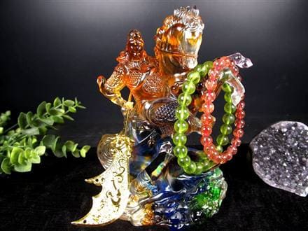 手彫彫刻 高品質高透明 天然本水晶 関羽公 財神/武神軍神/商業神 三國志 置物 ◇威風堂々たる風格◇三国志の超有名武将！関羽◇商売繁盛と学問成就の