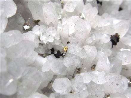 水晶と共生するパイライト（黄鉄鉱）の結晶です。