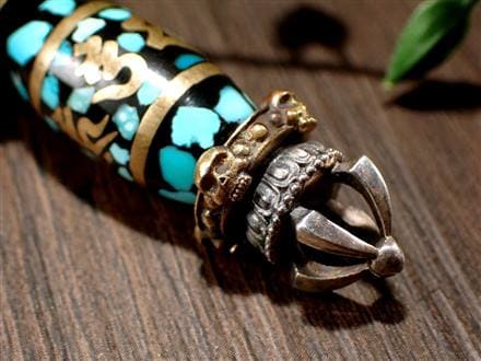 ターコイズ＆赤瑪瑙 74x15.5mm 六字真言金剛杭 チベット