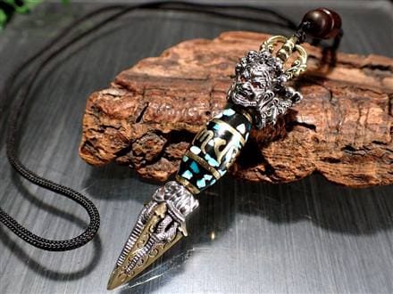 ターコイズ＆赤瑪瑙 74x15.5mm 六字真言金剛杭 チベット