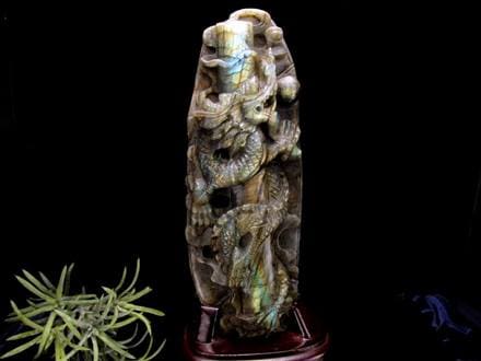 龍彫刻置物縁起物天然石最高品質ラブラドライトパワーストーン1点限定