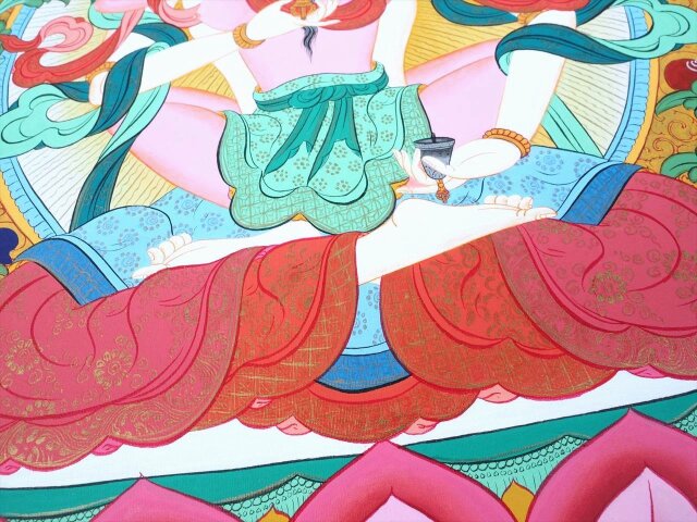 ③ 中国 仏教美術 古玩 曼荼羅 タンカ 手彩色 レザー ◇貴重な本物・曼荼羅（マンダラ）◇手書きの精密画◇1点物