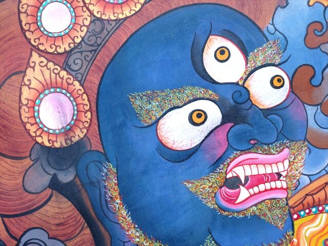 ★【チベット密教・綿布仏画・仏教美術・仏教絵画】手書き/手描き タンカ 曼陀羅 手描き肉筆画》ロケショワー 十一面観音 タンカ 曼荼羅 チベット