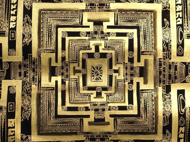 マンダラ タンカ 仏画 肉筆　サイン有り 送料無料 タンカ マンダラ 曼荼羅 手描きのタンカ 〔一点物