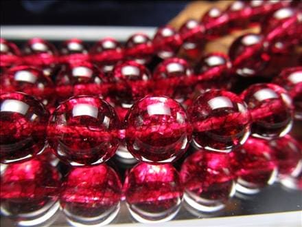 ☆一連☆透明感抜群！ルビーレッドカラー☆レインボー水晶【爆裂水晶