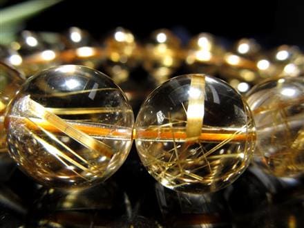 ゴールドタイチンルチルクォーツブレスレット14～15mm珠高品質大珠