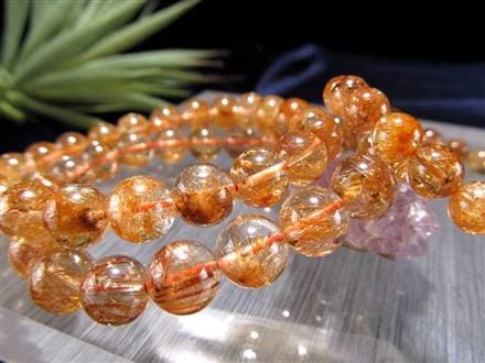 ルチルクォーツ　針多め　透明感有り　ブレスレット　天然石 ◇お買い得価格！◇繊細オレンジ針×ガーデン◇透明感あり◇金運