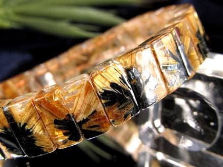 太陽放射ルチルクォーツ タイチンルチル バングル ブレスレット 内径約16cm ◇黄金に輝く太陽放射◇大地の力を宿す母岩！存在感抜群