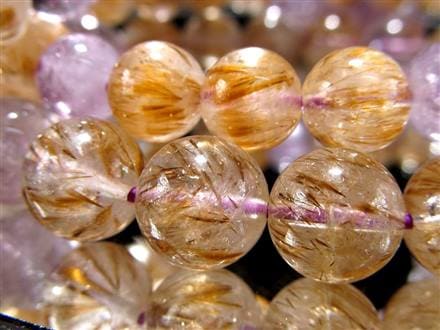 天然石 スーパーセブン 龍彫り アメジスト カコクセナイト ブレスレット カコクセナイトインアメジスト 7.5mm 1連分 ブレスレット2本セット