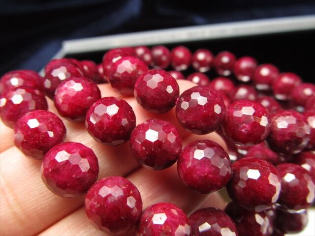 天然石 ルビー ボタンカット ビーズ 約40cm ２連セット 1348. ルビーボタンカット5本連売り ボタン・ボタンカット 天然石