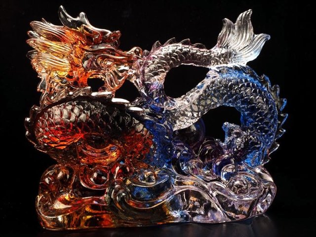 ☆大吉開運！玉付き龍神☆八卦の象徴の四本爪龍☆レインボー
