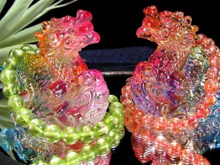 ☆大吉開運！玉付き龍神☆華やか彩色☆レインボーカラーの龍置物