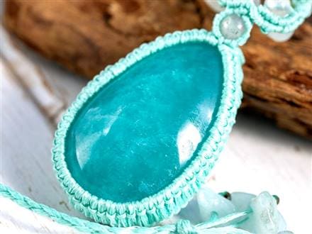 あさ】オパール&サファイヤのマクラメ編みネックレス ペンダント