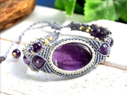 ◇人気！手編みアクセサリー◇サイズ調整可能◇豪華！天然石2種使用