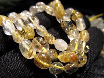 ☆一連☆高品質！☆お買い得タンブル連☆ゴールドルチルクォーツ【針  