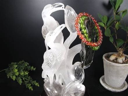 ◇天然水晶原石使用◇優雅な鶴と朝顔の共演◇清浄と長寿の象徴◇芸術的