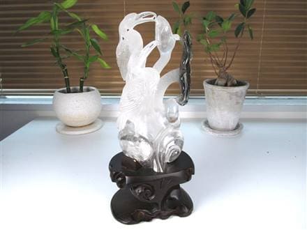 ◇天然水晶原石使用◇優雅な鶴と朝顔の共演◇清浄と長寿の象徴◇芸術的